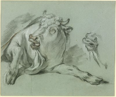En liggende tyr. Studie til maleriet »Røveriet af Europa« i Musée du Louvre i Paris af François Boucher