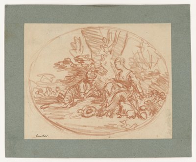 Et liggende par under træerne (modtryk) af François Boucher