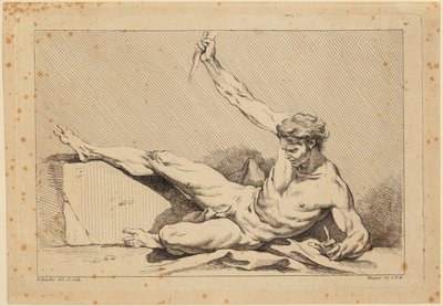 Liggende mandlig nøgenfigur, blad 10 fra »Second livre de figures d