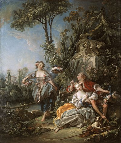 Elskere i en park af François Boucher