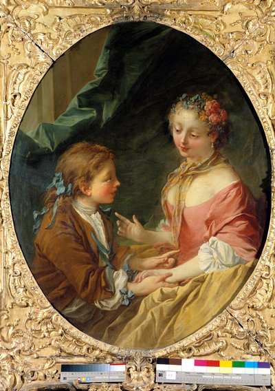 Vil du lave en af tre ting? Galant scene. Maleri af Francois Boucher (1703-1770). 1734 Privat samling af François Boucher