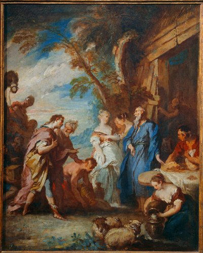 Rebecca modtager Abrahams gaver fra Eliezer ... af François Boucher