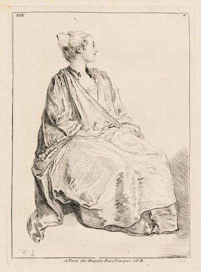 Siddende kvinde vendt mod højre af François Boucher