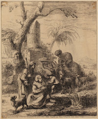 Siddende kvinde [Femme de Matsmey] ved siden af en palme, illustration fra serien »Diverses figures chinoises [...]« af François Boucher