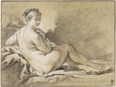 Studie af en nøgen kvinde - Francois Boucher (1703-1770). Sanguine, sort og hvid kridt på papir af François Boucher