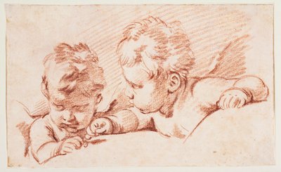 To putti. Udkast til dørstykke på Amalienborg af François Boucher