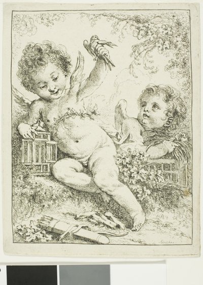 To putti med en fugl af François Boucher