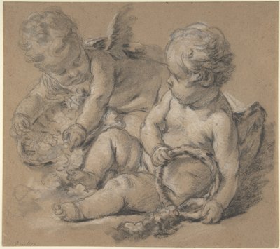 Bevingede putti med blomster af François Boucher