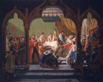 Henri IV (1553-1610) Modtagelse af monarkiets egenskaber fra den døende Henri III (1551-1589) 1814 af Francois Buffet