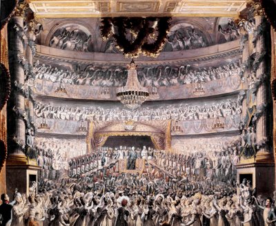 Ludvig XVIII (1755-1824) deltager i teatret i Odeon ved en fest afholdt af Nationalgarden i Paris i 1819 Tegning af Francois Buffet (1789-1843) Søn. 36x44 cm Versailles, musee du chateau af Francois Buffet