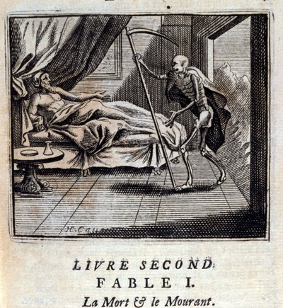 Død og Død. Fabler af Jean de La Fontaine (1621-95). Illustration af Francois Chauveau (1613-1676). Udgave af 1728. af Francois Chauveau