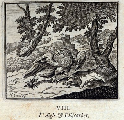 Ørn og snegl. Fabler af Jean de La Fontaine (1621-95). Illustration af Francois Chauveau (1613-1676). Udgave af 1728. af Francois Chauveau