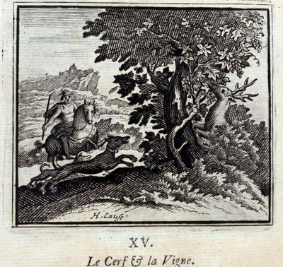Hjorten og vinstokken Fabler af Jean de La Fontaine (1621-95). Illustration af François Chauveau (1613-1676). Udgave af 1728. af Francois Chauveau