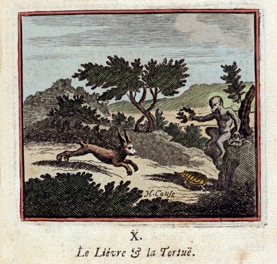 Haren og skildpadden - Fabler af Jean de La Fontaine (1621-1695) - Illustration af Francois Chauveau (1613-1676) - Udgave af 1728 af Francois Chauveau