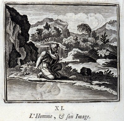 Mennesket og dets billede. Fabler af Jean de La Fontaine (1621-95). Illustration af Francois Chauveau (1613-1676). Udgave af 1728. af Francois Chauveau