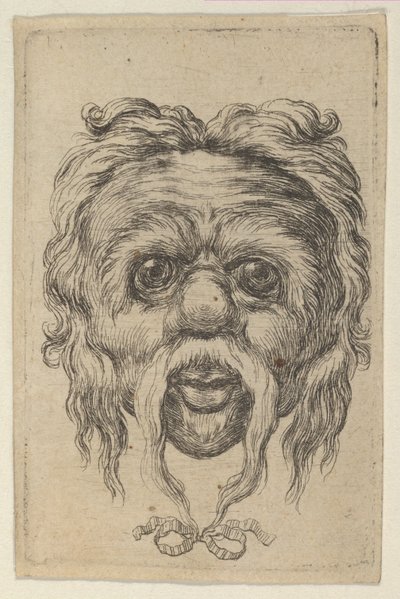 Maske med et langt overskæg bundet med et bånd under hagen, fra Divers Masques, ca. 1635-45. af Francois Chauveau