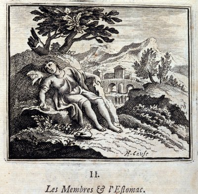 Medlemmer og Mave. Fabler af Jean de La Fontaine (1621-95). Illustration af François Chauveau (1613-1676). Udgave af 1728. af Francois Chauveau