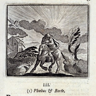 Phebus og Boree. Fabler af Jean de La Fontaine (1621-95). Illustration af Francois Chauveau (1613-1676). Udgave af 1728. af Francois Chauveau