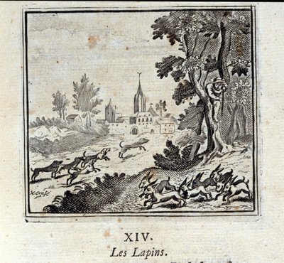 Kaniner. Fabler af Jean de La Fontaine (1621-95). Illustration af François Chauveau (1613-1676). Udgave af 1728. af Francois Chauveau