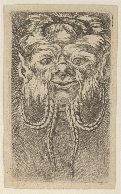 Satyrmaske med overlappende horn og fire flettede skægstrenge, fra Divers Ma..., ca. 1635-45. af Francois Chauveau