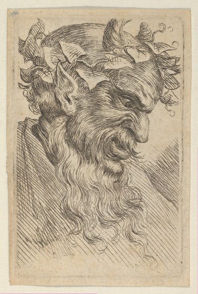 Satyrmaske med en krone af efeu, vendt mod højre, fra Divers Masques, ca. 1635-45. af Francois Chauveau
