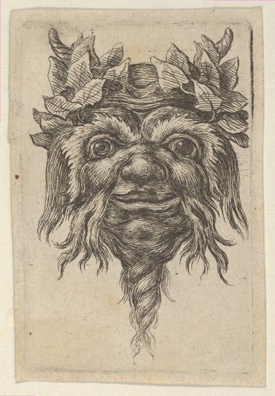 Satyrmaske med et spiralformet skæg og efeu grupperet omkring hvert horn, fra Divers..., ca. 1635-45. af Francois Chauveau