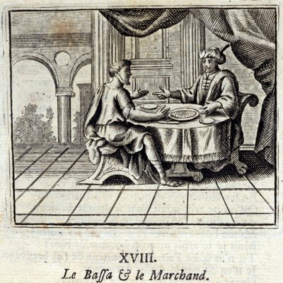 Bassaen og Købmanden. Fabler af Jean de La Fontaine (1621-95). Illustration af François Chauveau (1613-1676). Udgave af 1728. af Francois Chauveau