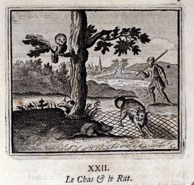 Katten og Rotten. Fabler af Jean de La Fontaine (1621-95). Illustration af Francois Chauveau (1613-1676). Udgave af 1728. af Francois Chauveau