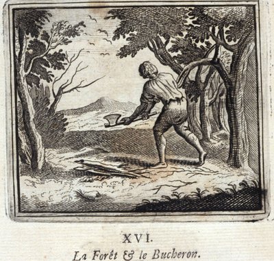 Skoven og Skovhuggeren. Fabler af Jean de La Fontaine (1621-95). Illustration af François Chauveau (1613-1676). Udgave af 1728. af Francois Chauveau