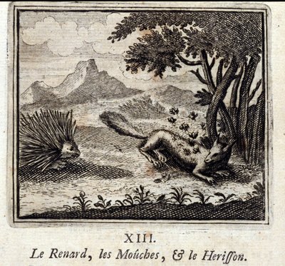 Ræven, Fluerne og Herisson. Fabler af Jean de La Fontaine (1621-95). Illustration af François Chauveau (1613-1676). Udgave af 1728. af Francois Chauveau
