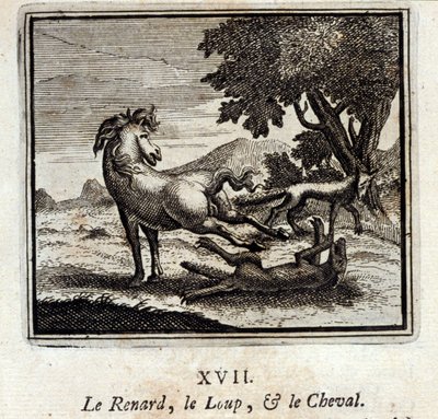 Ræven, Ulven og Hesten. Fabler af Jean de La Fontaine (1621-95). Illustration af François Chauveau (1613-1676). Udgave af 1728. af Francois Chauveau