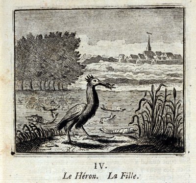 Hejren. Fabler af Jean de La Fontaine (1621-95). Illustration af François Chauveau (1613-1676). Udgave af 1728. af Francois Chauveau