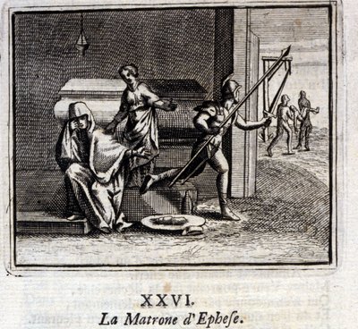 Matronen i Efesos. Fabler af Jean de La Fontaine (1621-95). Illustration af Francois Chauveau (1613-1676). Udgave af 1728. af Francois Chauveau