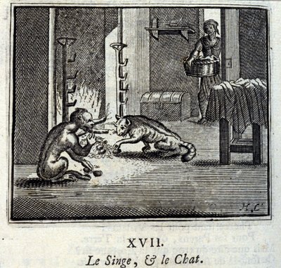 Aben og Katten. Fabler af Jean de La Fontaine (1621-95). Illustration af Francois Chauveau (1613-1676). Udgave af 1728. af Francois Chauveau
