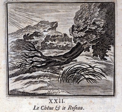 Egen og røret. Fabler af Jean de La Fontaine (1621-95). Illustration af François Chauveau (1613-1676). Udgave af 1728. af Francois Chauveau
