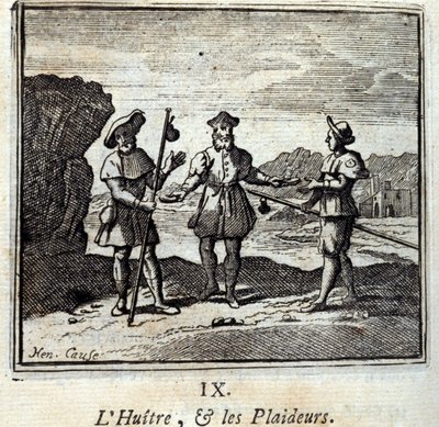 Østersen og sagsøgerne. Fabler af Jean de La Fontaine (1621-95). Illustration af François Chauveau (1613-1676). Udgave af 1728. af Francois Chauveau