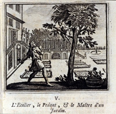 Pedantskolen og en havemester. Fabler af Jean de La Fontaine (1621-95). Illustration af François Chauveau (1613-1676). Udgave af 1728. af Francois Chauveau