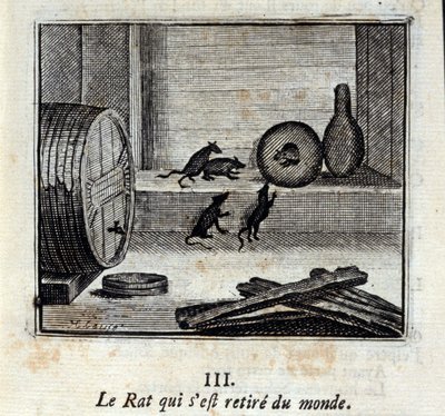 Rotten, der trak sig tilbage fra verden. Fabler af Jean de La Fontaine (1621-95). Illustration af François Chauveau (1613-1676). Udgave af 1728. af Francois Chauveau