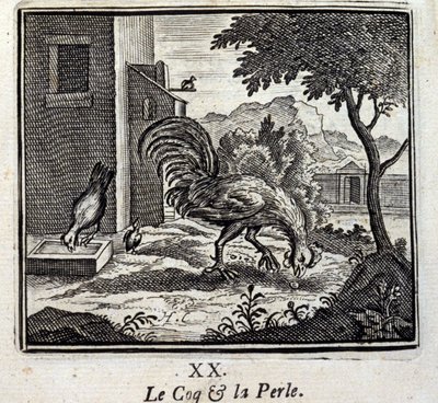Hanen og Perlen. Fabler af Jean de La Fontaine (1621-95). Illustration af François Chauveau (1613-1676). Udgave af 1728. af Francois Chauveau