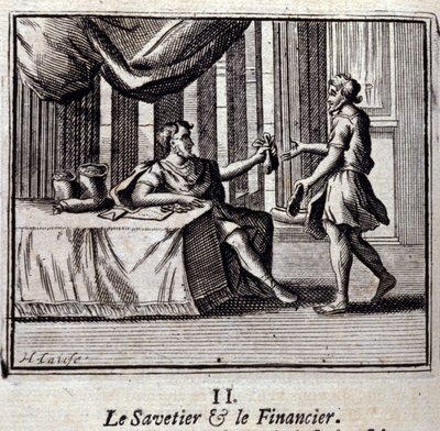 Savetier og Finder. Fabler af Jean de La Fontaine (1621-95). Illustration af François Chauveau (1613-1676). Udgave af 1728. af Francois Chauveau