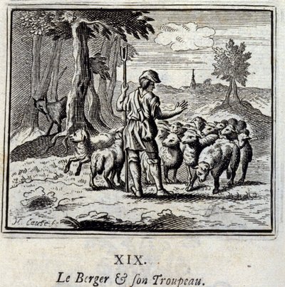 Hyrden og hans flok. Fabler af Jean de La Fontaine (1621-95). Illustration af François Chauveau (1613-1676). Udgave af 1728. af Francois Chauveau