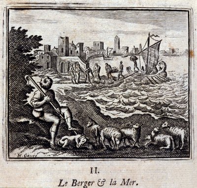Hyrden og havet. Fabler af Jean de La Fontaine (1621-95). Illustration af François Chauveau (1613-1676). Udgave af 1728. af Francois Chauveau