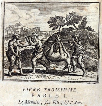 Sugeren hans søn og æslet. Fabler af Jean de La Fontaine (1621-95). Illustration af François Chauveau (1613-1676). Udgave af 1728. af Francois Chauveau