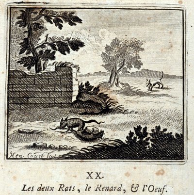 De to rotter, ræven og ægget. Fabler af Jean de La Fontaine (1621-95). Illustration af François Chauveau (1613-1676). Udgave af 1728. af Francois Chauveau