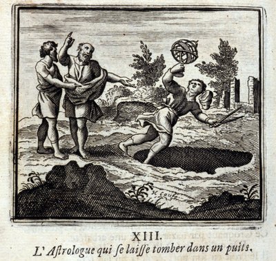Astrologen, der falder ned i en brønd. Fabler af Jean de La Fontaine (1621-95). Illustration af François Chauveau (1613-1676). Udgave af 1728. af Francois Chauveau
