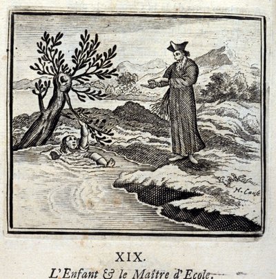 Barnet og skolemesteren. Fabler af Jean de La Fontaine (1621-95). Illustration af François Chauveau (1613-1676). Udgave af 1728. af Francois Chauveau