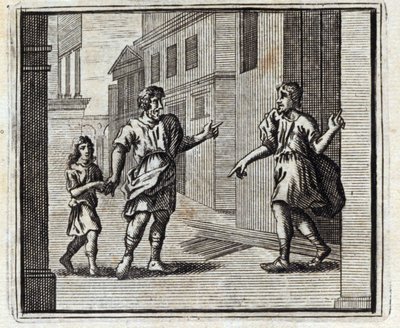 Depositaren er vantro. Fabler af Jean de La Fontaine (1621-95). Illustration af François Chauveau (1613-1676). Udgave af 1728. af Francois Chauveau