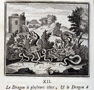 Dragen har flere hoveder og dragen har flere haler. Fabler af Jean de La Fontaine (1621-95). Illustration af François Chauveau (1613-1676). Udgave af 1728. af Francois Chauveau