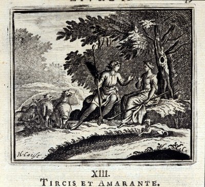 Tircis og Amaranth. Fabler af Jean de La Fontaine (1621-95). Illustrationer af François Chauveau (1613-1676). Udgave fra 1728. af Francois Chauveau