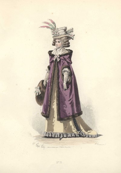 Kvinde i pelsforet hættefrakke, Marie Antoinettes æra. af Francois Claudius Compte Calix